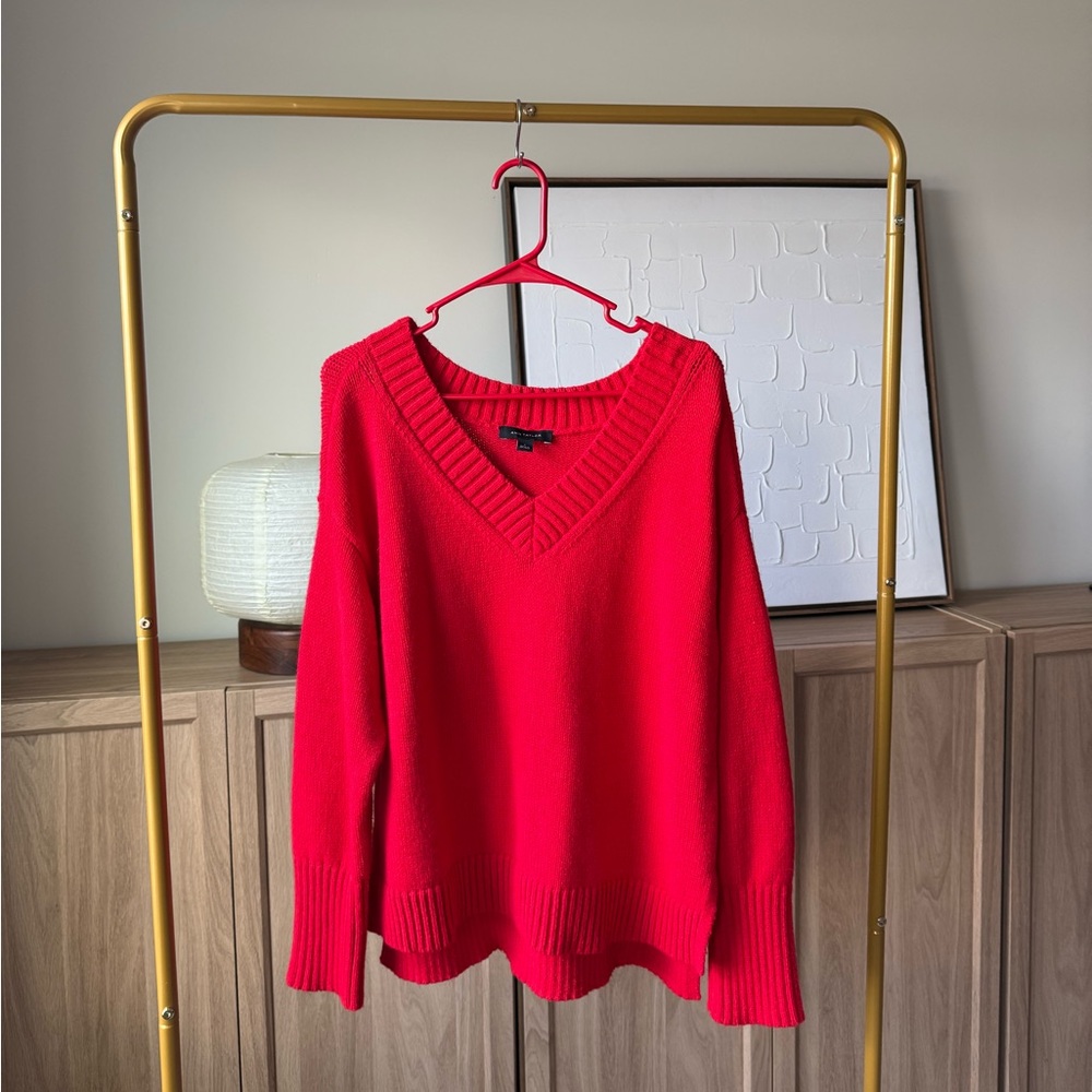Ann Taylor Bright Red V-Neck Sweater